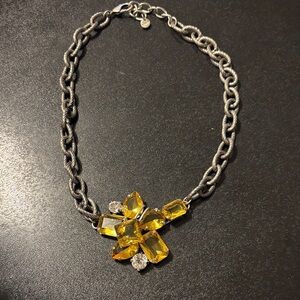 Elegant Silver Tone Necklace With Yellow Resin Cabachons Necklace by Loft